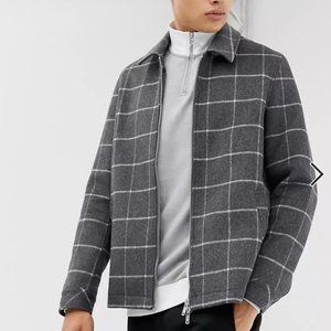 ASOS DESIGN wool mix zip through jacket with window pane check